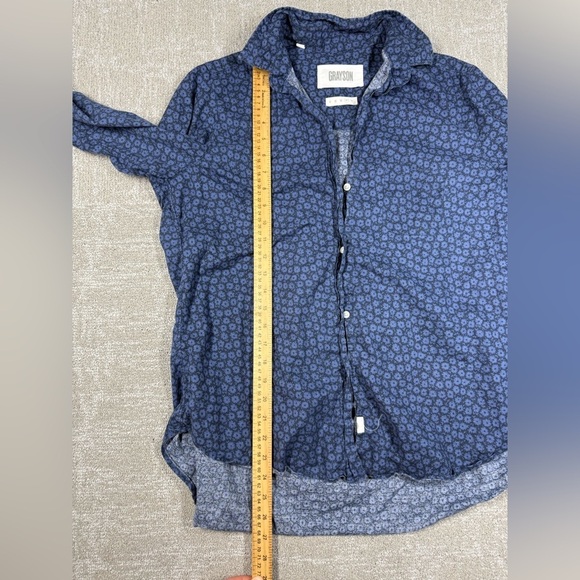 Grayson The Hero Marine Blue Floral 3/4 Button Down Boho Blouse Size 04 - Picture 4 of 6